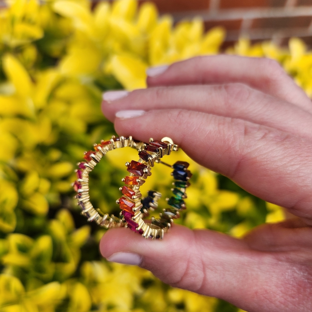 Rainbow Diamond Hoops - Picture 3 of 4